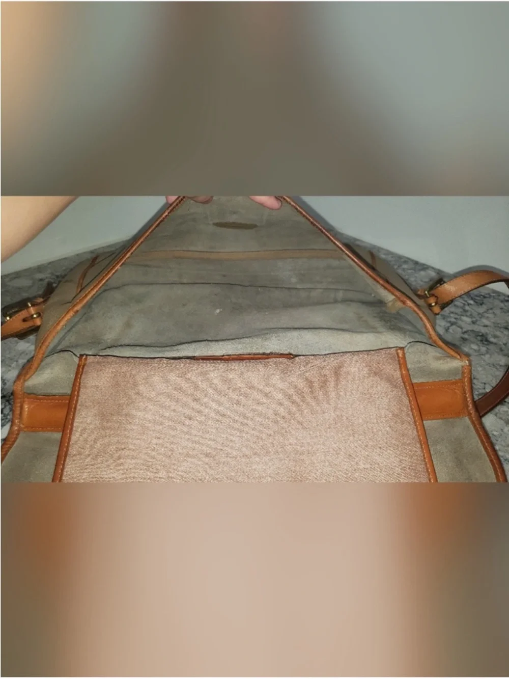 Dooney & Bourke Vintage All weather Taupe and Tan Two-Tone Leather Briefcase